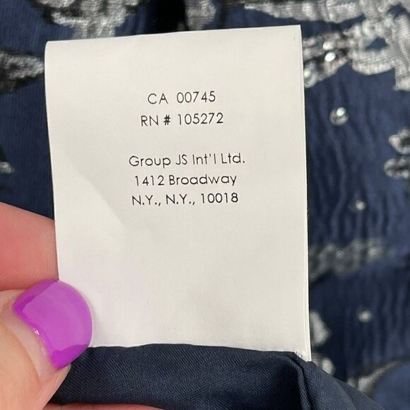 Theia Metallic Floral Jacquard A-Line Dress Knee Length Beaded Sequin Blue 2 - Picture 15 of 15